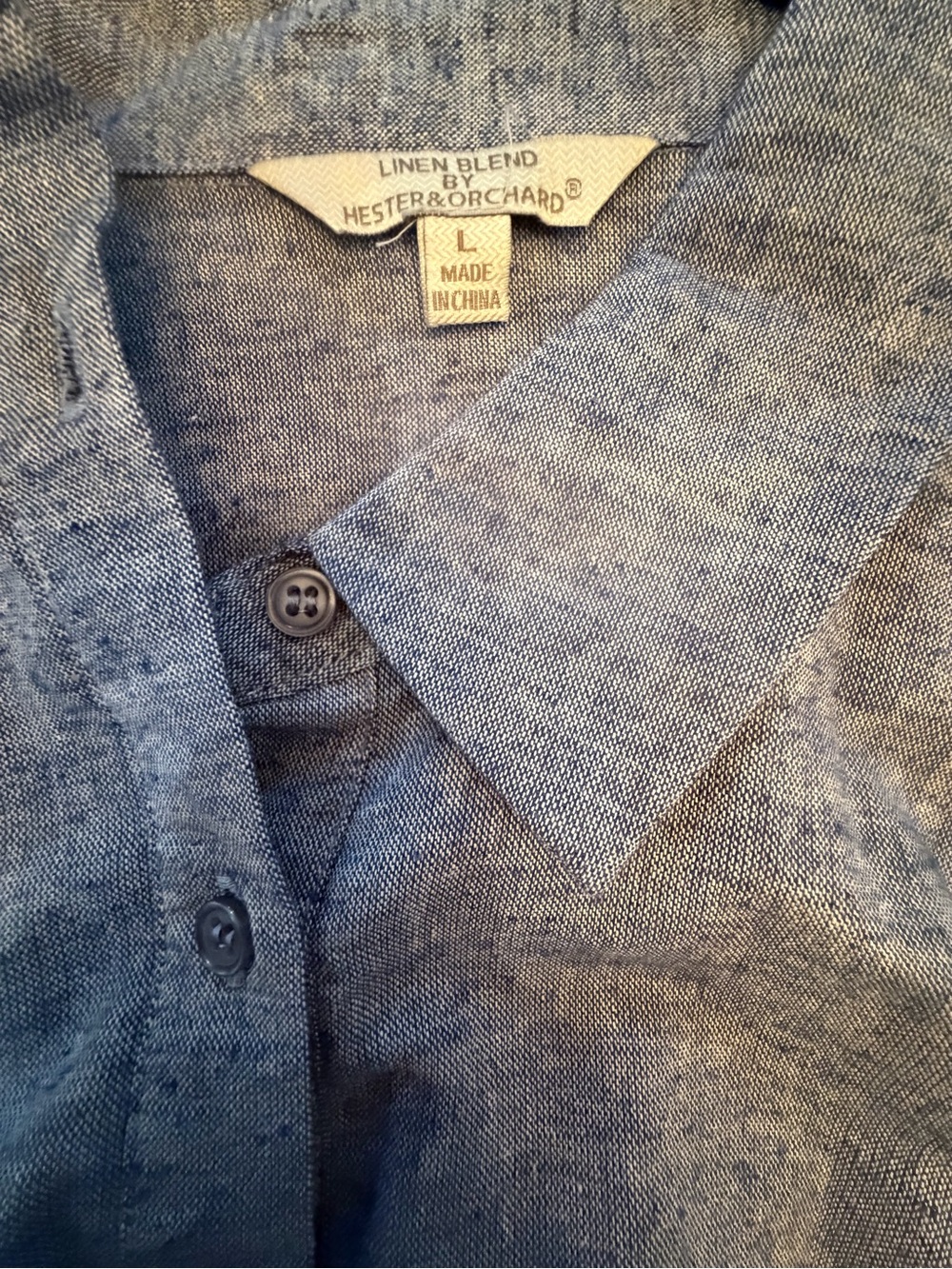 Casual Heather blue chambray linen Button-Up Shirt - size LG - Picture 4 of 6